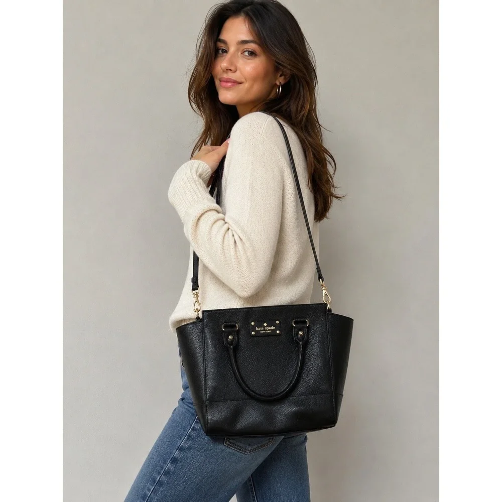 Kate Spade New York Black Pebbled Leather Satchel Crossbody Bag PXRU5491